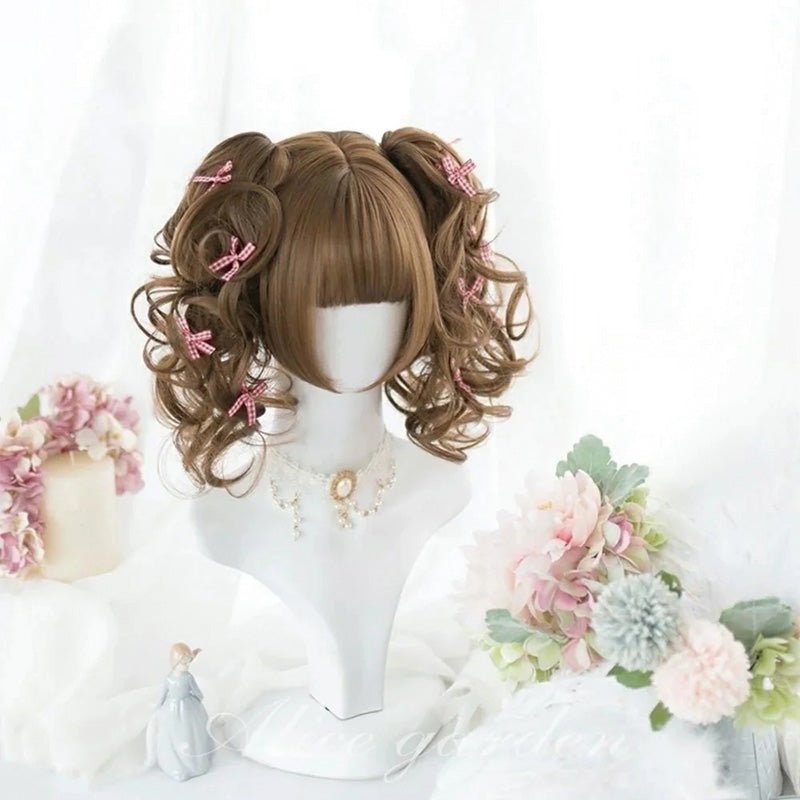 lemailwig-lolita-wigs-per-cke-braun-doppelzopf-lockig-34cm image 1