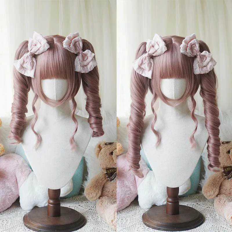 l-email-lolita-wigs-twin-pigtail-locken-per-cke-rosa-48cm image 1