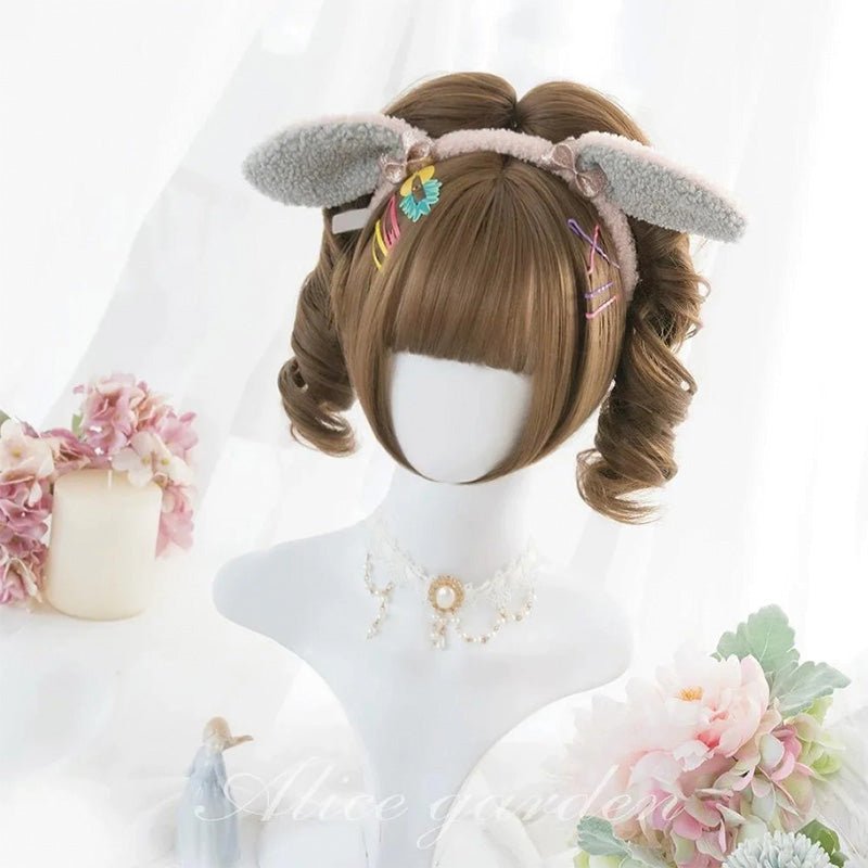 lemailwig-lolita-wigs-per-cke-braun-doppelzopf-lockig-34cm image 3