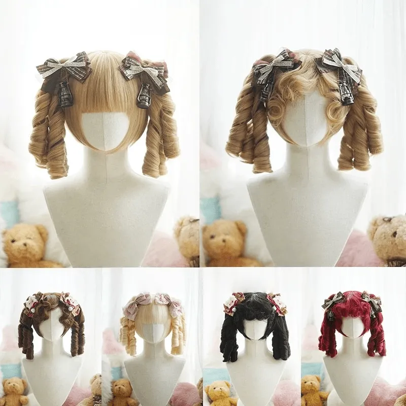 lemailwig-lolita-wigs-doppelzopf-per-cke-braun-lockig image 1