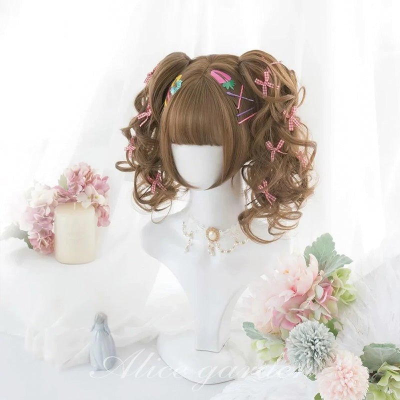 lemailwig-lolita-wigs-per-cke-braun-doppelzopf-lockig-34cm image 2
