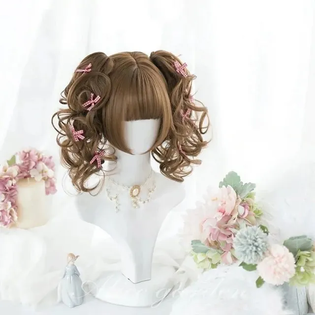 lemailwig-lolita-wigs-per-cke-braun-doppelzopf-lockig-34cm image 1
